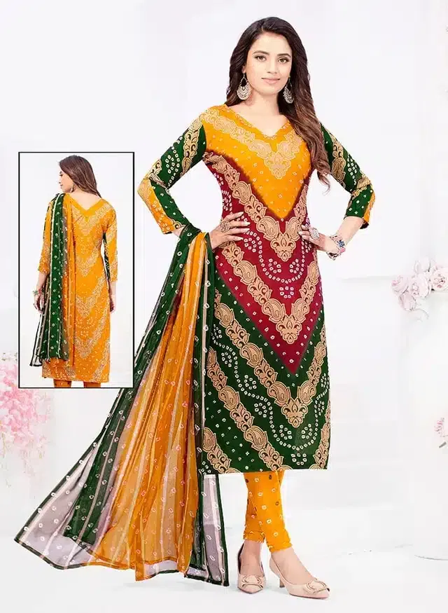 Printed Dress Material for Women (Yellow)