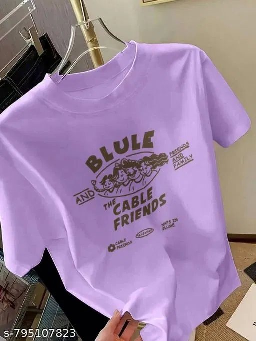 Cotton Blend Printed T-shirt for Women, Purple (XXS)