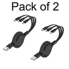 Fast Charging 3 in 1 USB Cable (Black, Pack of 2)