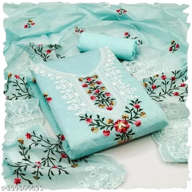 Embroidered Unstitched Suit for Women (Sea Green, 2.25 m)
