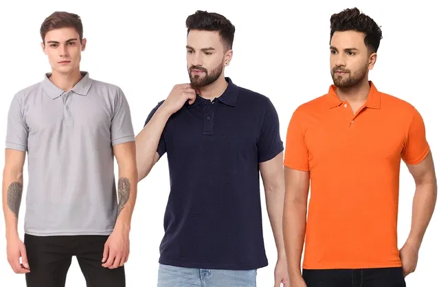 Polo T-shirts for Men, Pack of 3 (Multicolor, M)
