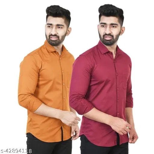Cotton Blend Solid Shirts for Men, Multicolor (M)