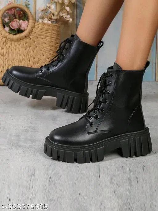 Shoetopia Solid Synthetic Boots Black (IND-4)