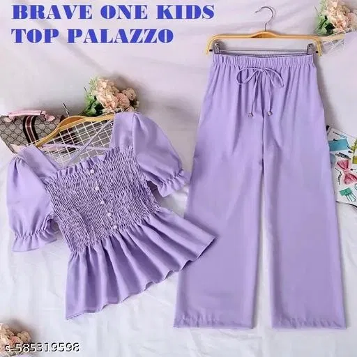 Rajasthani Printed Crepe Cord Set for Girls (Purple, 9-10 Years)
