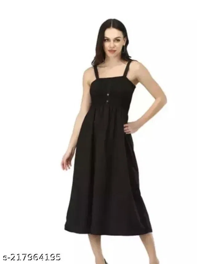 Poly Crepe Dress for Women (Black, L)