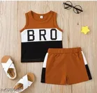 Cotton Blend Printed Clothing Set for Boys (Brown, 0-6 Months)
