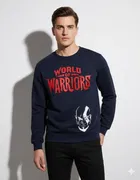 Fleece Printed Sweatshirt for Men ,Navy Blue 