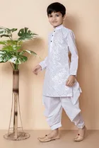 Cotton Embellished Kurta with Dhoti for Boys, White 