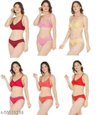 Cotton Blend Solid Lingerie Set for Women 