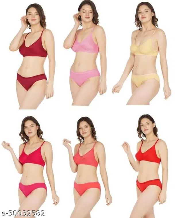 Cotton Blend Solid Lingerie Set for Women (Multicolor, 34A) (Pack of 6)