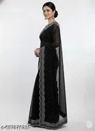 Georgette Embellished Saree For Women, Black