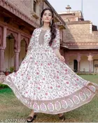 Rayon Printed Gown for Women, White 