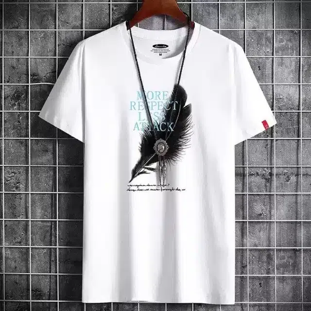 Printed Half Sleeves T-Shirt for Men (White, M)