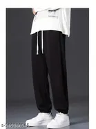 Cotton Blend Solid Trackpant for Men, Black 