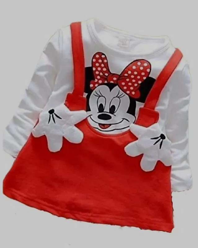 Cotton Blend Printed Frock for Girls (White & Red, 1-2 Years)