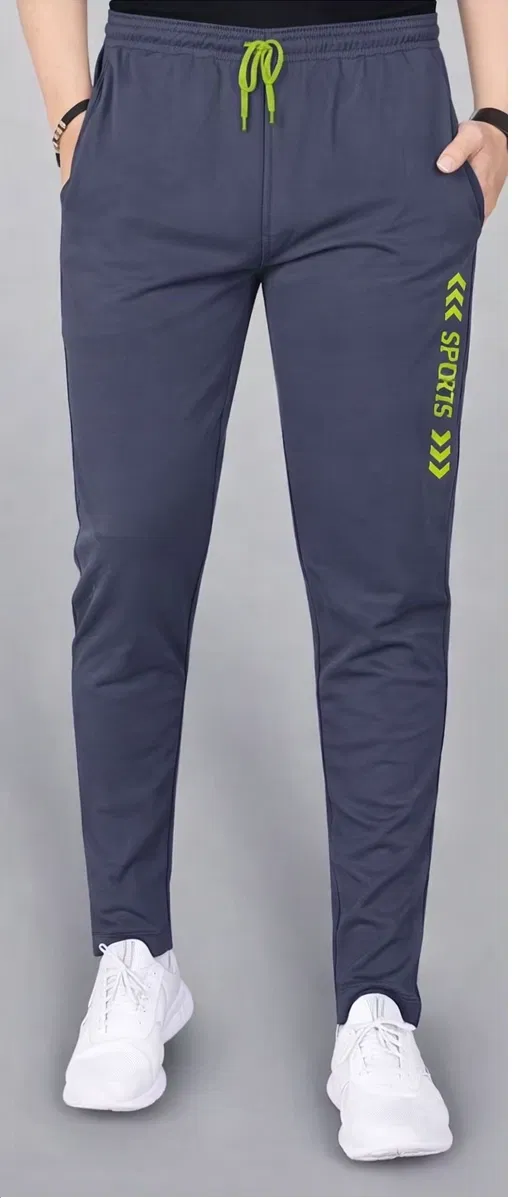 Poly Blend Solid Trackpants for Men, Grey (L)