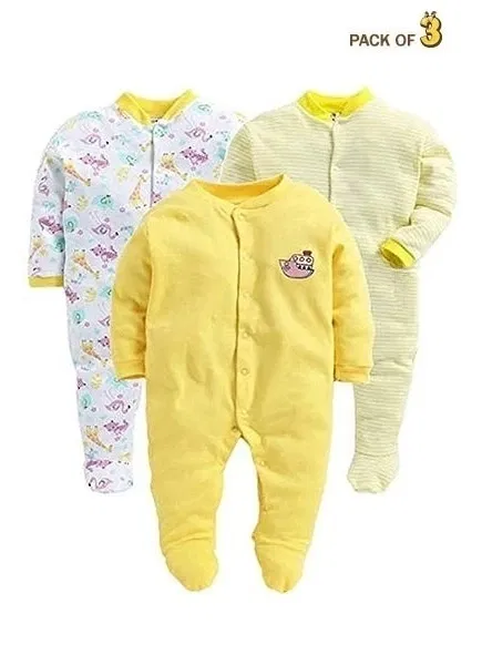 Hosiery Cotton Printed Rompers for Kids, Pack of 3, Multicolor (12-18 Months)