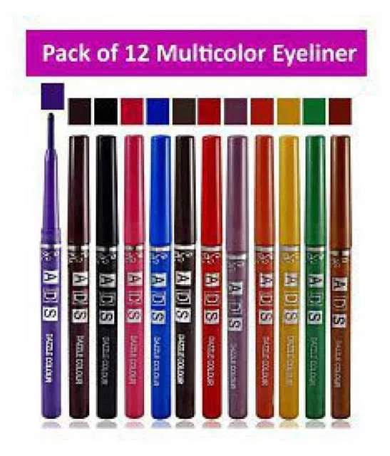 Lenon Makeup Accessory Pencil Eyeliner (Multicolor) (Set of 12) (20g) (D241)