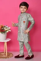 Cotton Blend Embroidered 3 Pcs Sherwani Set for Kids 