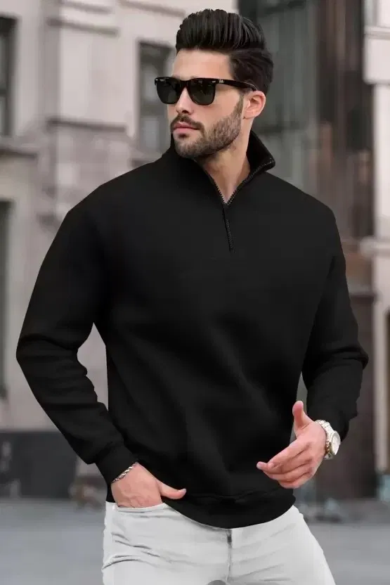 Fleece Printed Sweatshirt for Men, Black (M)