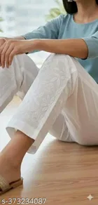 Cotton  Solid Pant for Women, White 