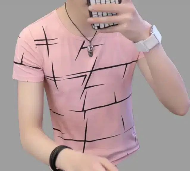 Half Sleeves T-shirt for Men (Pink, L)