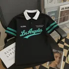 Cotton Blend Colorblocked Polo Neck T-Shirt for Men, Black 