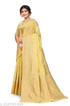 Linen Zari Woven Saree for Women 