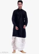 Dupion Silk Solid Kurta with Dhoti for Men 