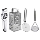Oc9 Stainless Steel Lemon Squeezer & 4 in 1 Grater Or Slicer & Pizza Cutter & Potato Masher Kitchen Tool Set 