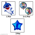 Blue Baby Shark Theme 4th Happy Birthday Decoration Items For Girls, Multicolor, Pack of 112