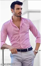 Cotton Blend Solid Shirts for Men, Pink & Blue, Pack of 2 
