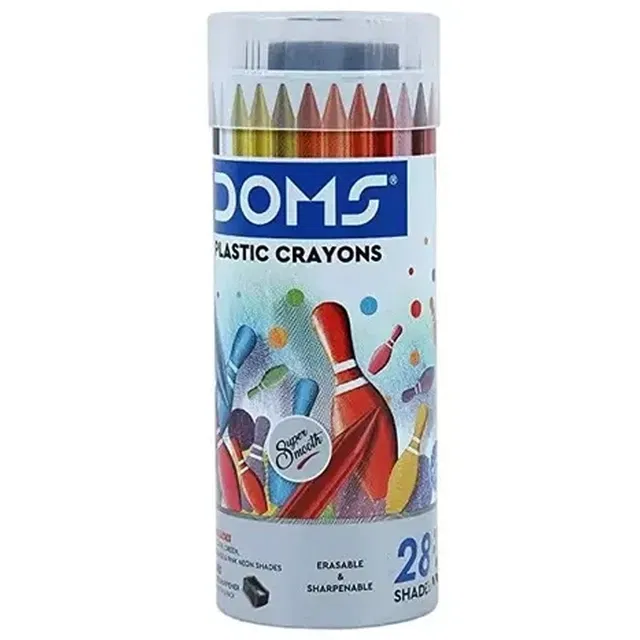 DOMS Plastic Crayon 28 Shades Round Tin (Set of 1, Multicolor)