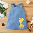 Denim Printed Frock for Girls, Blue 