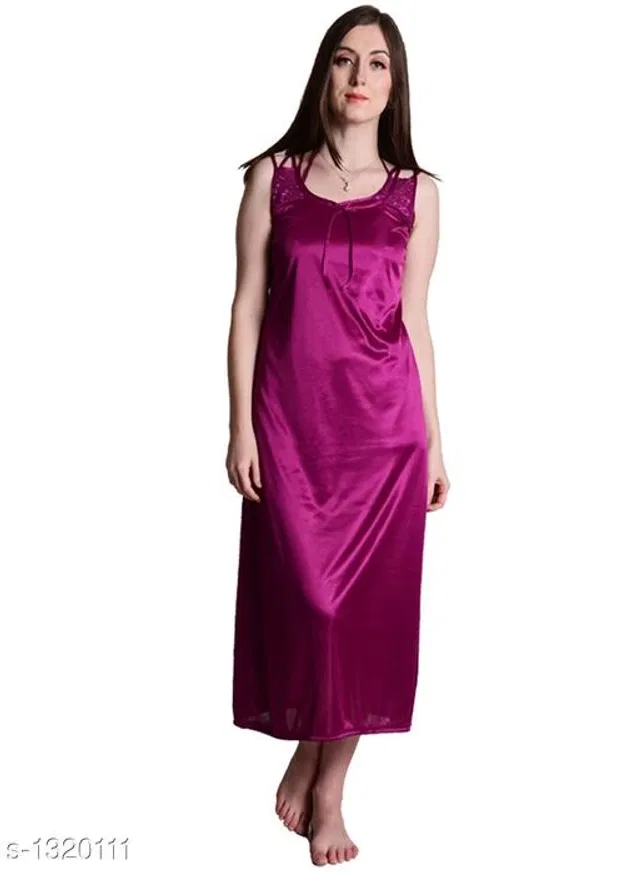 Satin Nightdress Set for Women (Purple, Free Size)