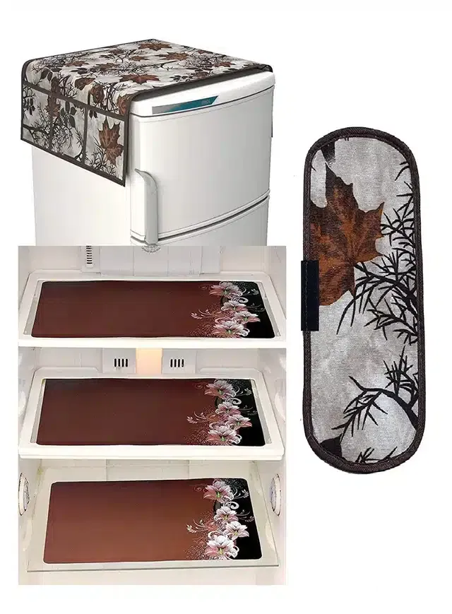 Knit Printed Fridge 3 Pcs Mat with Top & Handle Cover (Multicolor, Set of 1)