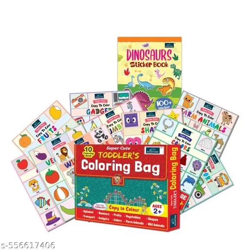 Super Cute Toddlers Coloring Bag + Dinosaur Sticker Books – Set of 2 Fun and Engaging Activity Books for Toddlers