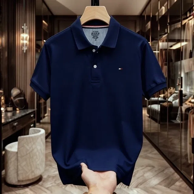Cotton Matty Solid T-shirt For Men, Navy (M)
