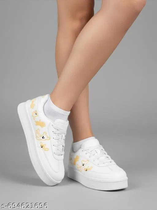 Solid Synthetic Slip-on Sneakers (White, IND-5)