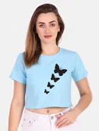 Round Neck Printed Crop Top for Women 