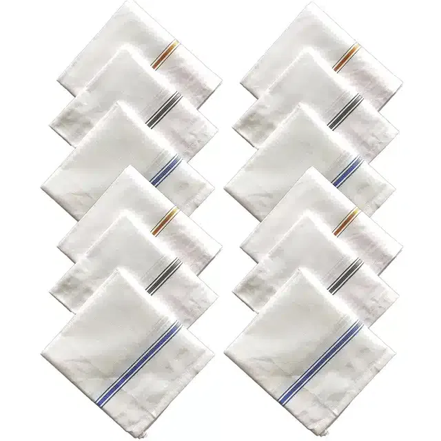 Cotton Blend Handkerchiefs for Men (Pack of 12) (White, 18x18 cm)