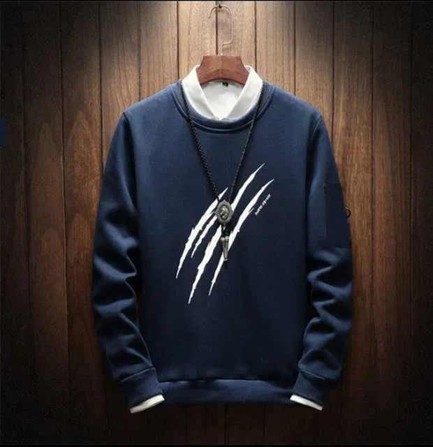 Ruggstar Casual Printed Round Neck T-Shirt For Men (Navy, M) (R-37)
