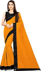 Dola Silk Applique Saree For Women, Mustard