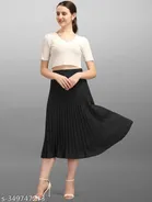 Crepe Skirts for Women (Black, 28)