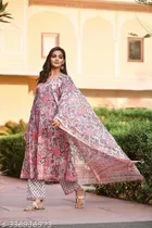 Viscose Rayon Printed Kurta with Pant & Dupatta for Women 