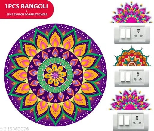 Combo of Rangoli Sticker (31x31 cm) & 3 Pcs Switch Board Stickers (Multicolor, Set of 2)