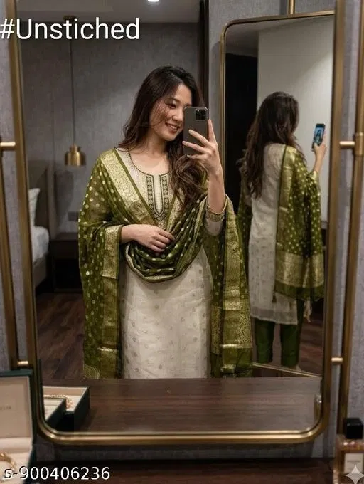 Chanderi Silk Embroidered Punjabi/All Over Suits for Women (6.65 meter (XXL)