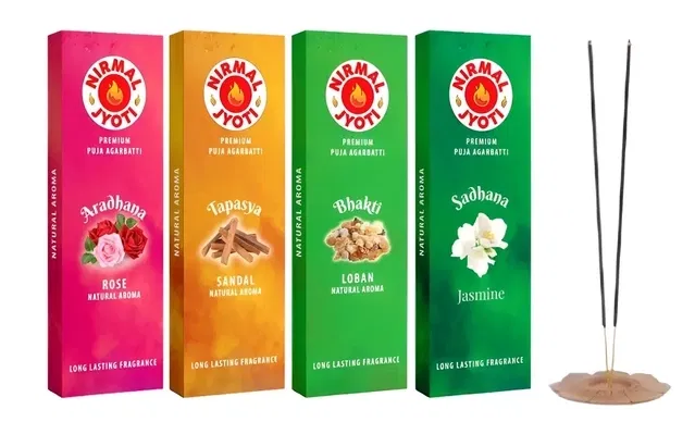 निर्मल ज्योति अगरबत्ती कॉम्बो (रोज़, लुबान, सैंडल & जैस्मिन) 4X125g