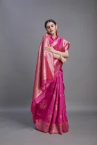 Litchi Silk Zari Woven Saree for Women, Pink 