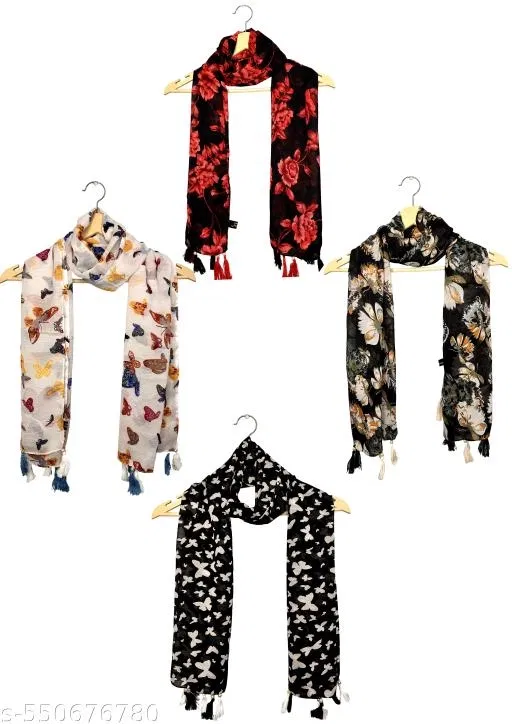 Printed Scarves for Women, Multicolor, Pack of 4